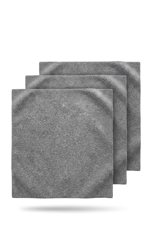 Three edgeless microfiber car cleaning towels
