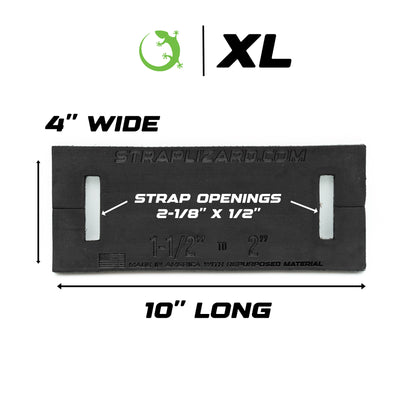 XL strap protector measuring 4 by 10 inches