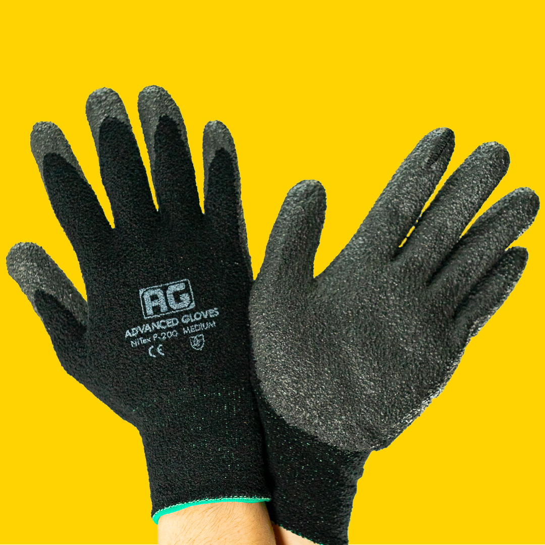 Fleece-lined winter work gloves showing palm coating and knit back
